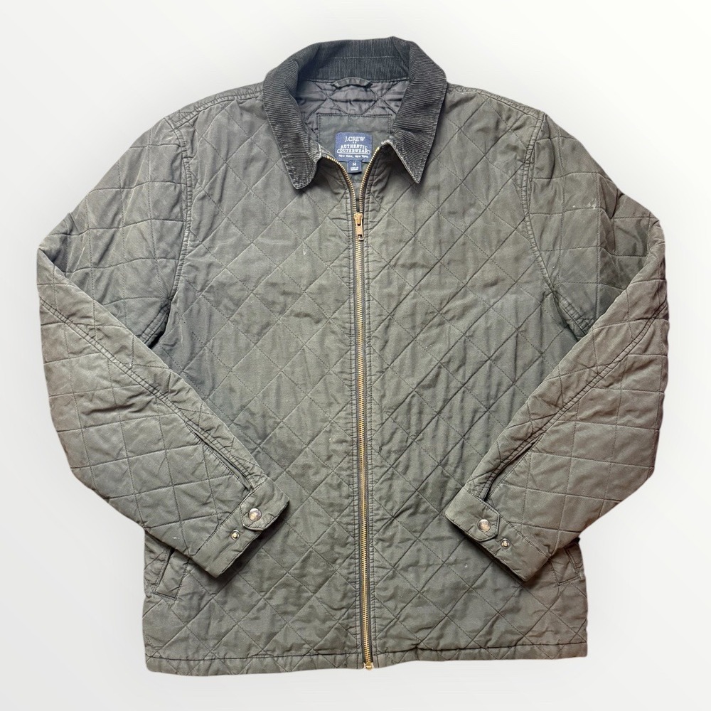 J.Crew Authentic Outerwear Quilted Barn Jacket Mens Medium Green Corduroy Collar